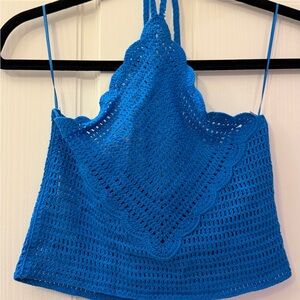 Mango Vibrant Blue Crochet Halter Top